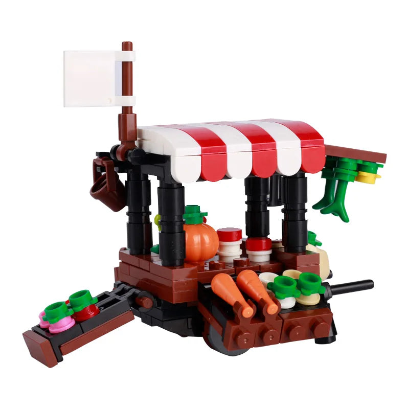 City Food Street View Vendor Hot dog Roadside Stand Building Blocks Ice Cream Newsstand Flower Shop Trash Can Toilet Bricks Toys