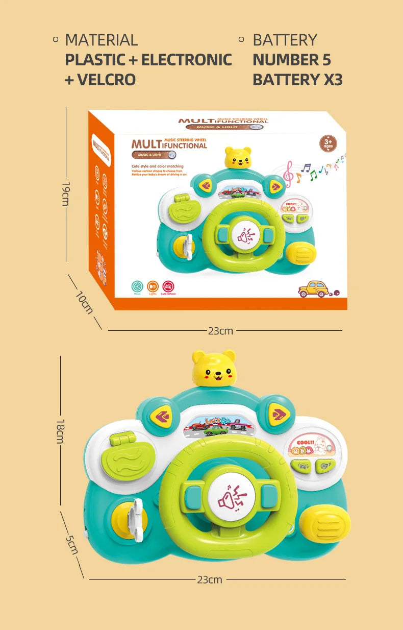 Children's Simulation Steering Wheel Multifunctional Cartoon Toy Simulation Car Driving Music Baby Puzzle Early Education Gift