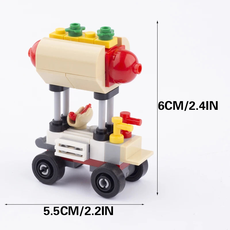 MOC City Steet View Pizza Cart Coffee Shop Newsstand Building Blocks Kit Toilet Park Flower Bed Pizzeria Trash Can Bricks Toys
