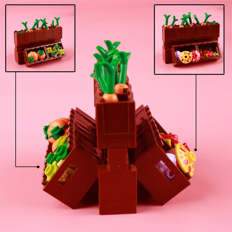 City Food Street View Vendor Hot dog Roadside Stand Building Blocks Ice Cream Newsstand Flower Shop Trash Can Toilet Bricks Toys