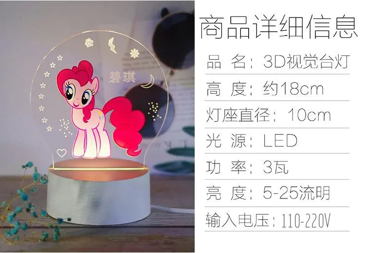 Hasbro My Little Pony Cartoon Pinkie Pie Twilight Sparkle Rainbow Dash Cartoon Anime Night Light Cute Children's Table Lamp Gift