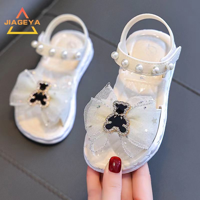 Girls' Summer Princess Sandals 2024, Open-Toe with Pearl Heart Detail, Non-Slip Soft Sole Toddler & Kids Shoes