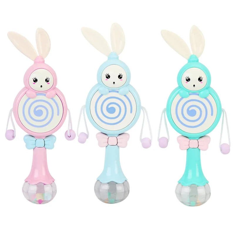 QWZ Musical Flashing Baby Rattles Teether Rattle Toy Hand Bells Rabbit Hand Bells Newborn Infant Early Educational Toys 0-12M