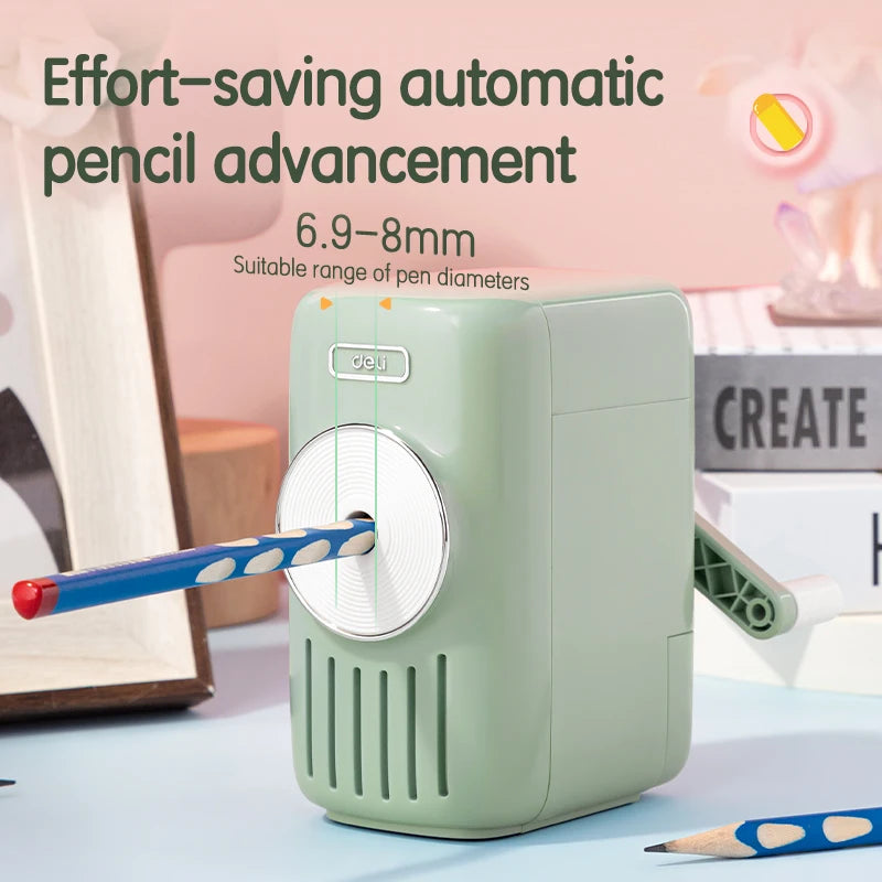 Deli VB165 Blue Thickness-adjustable Pencil Sharpener for Kids Auto Pen-feeding Pencil Sharpener 48pcs Per Carton Set high quality
