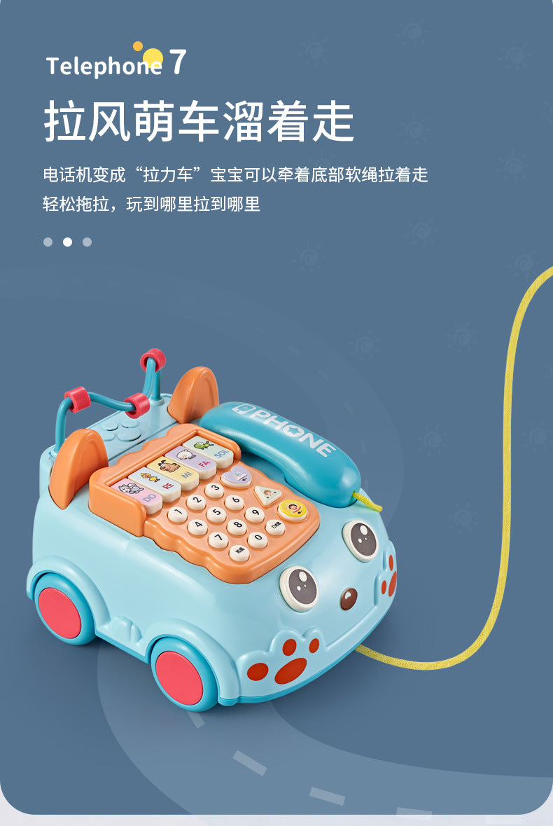 Children Early Learning Phone Car Toys Creative Fun Simulation Landline Baby Puzzle Music Story Pull Line Phone Car Toys