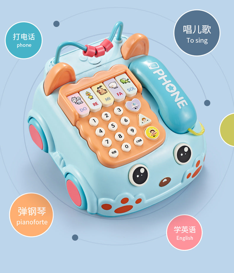 Children Early Learning Phone Car Toys Creative Fun Simulation Landline Baby Puzzle Music Story Pull Line Phone Car Toys