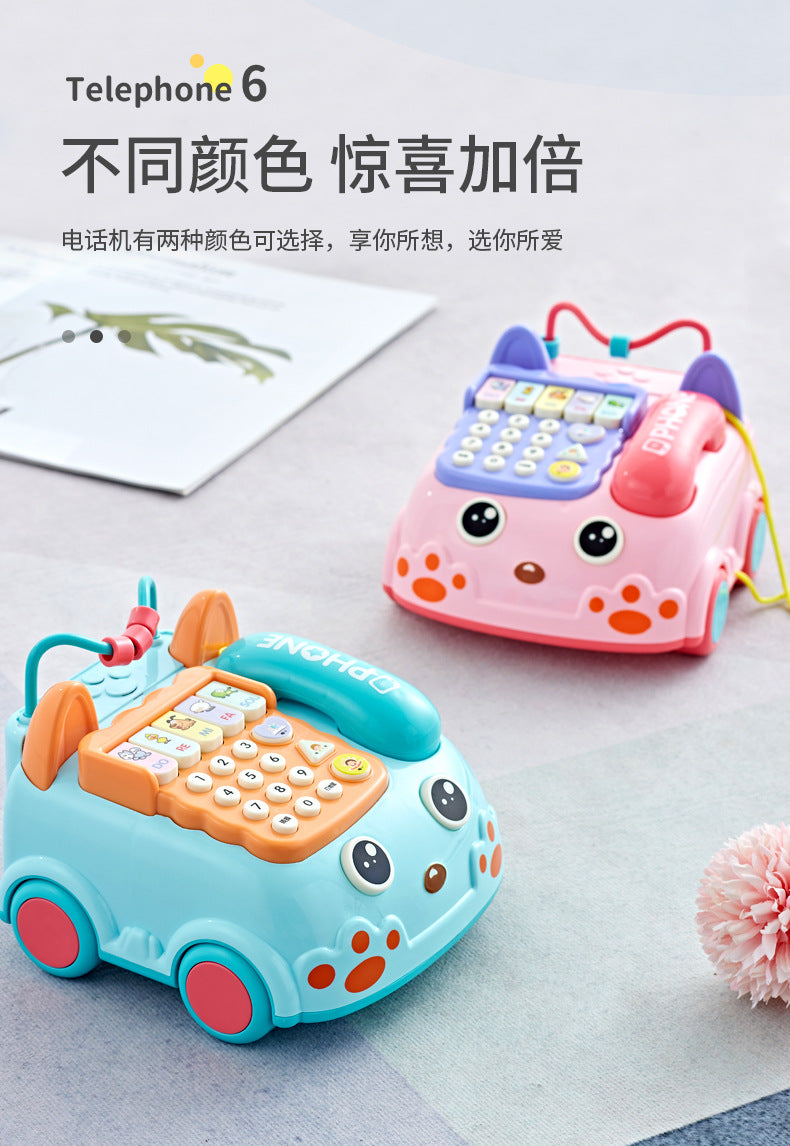 Children Early Learning Phone Car Toys Creative Fun Simulation Landline Baby Puzzle Music Story Pull Line Phone Car Toys