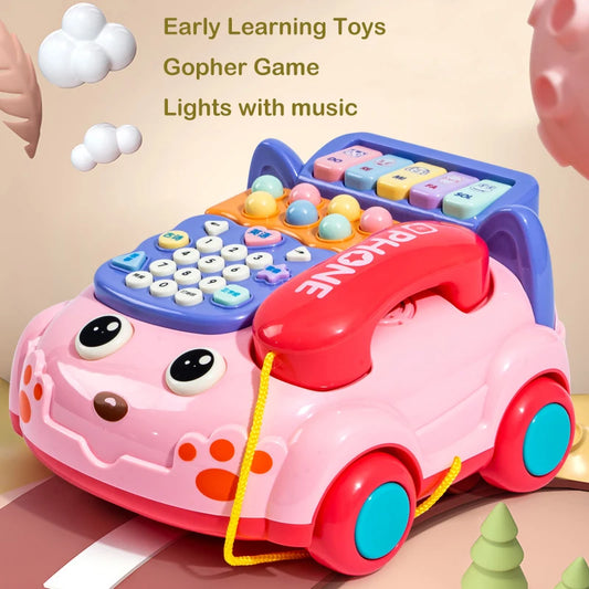 Children Early Learning Phone Car Toys Creative Fun Simulation Landline Baby Puzzle Music Story Pull Line Phone Car Toys