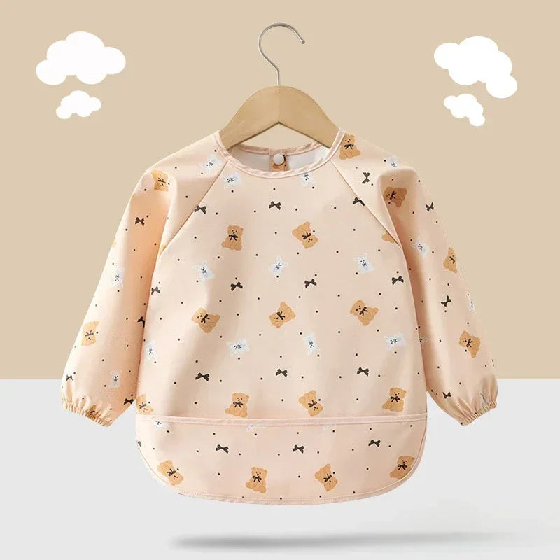 Baby Kids Toddler Long Sleeve Scarf Waterproof Art Smock Feeding Bib Apron Pocket Infant Boys Girls Burp Cloth Bandana Bibs
