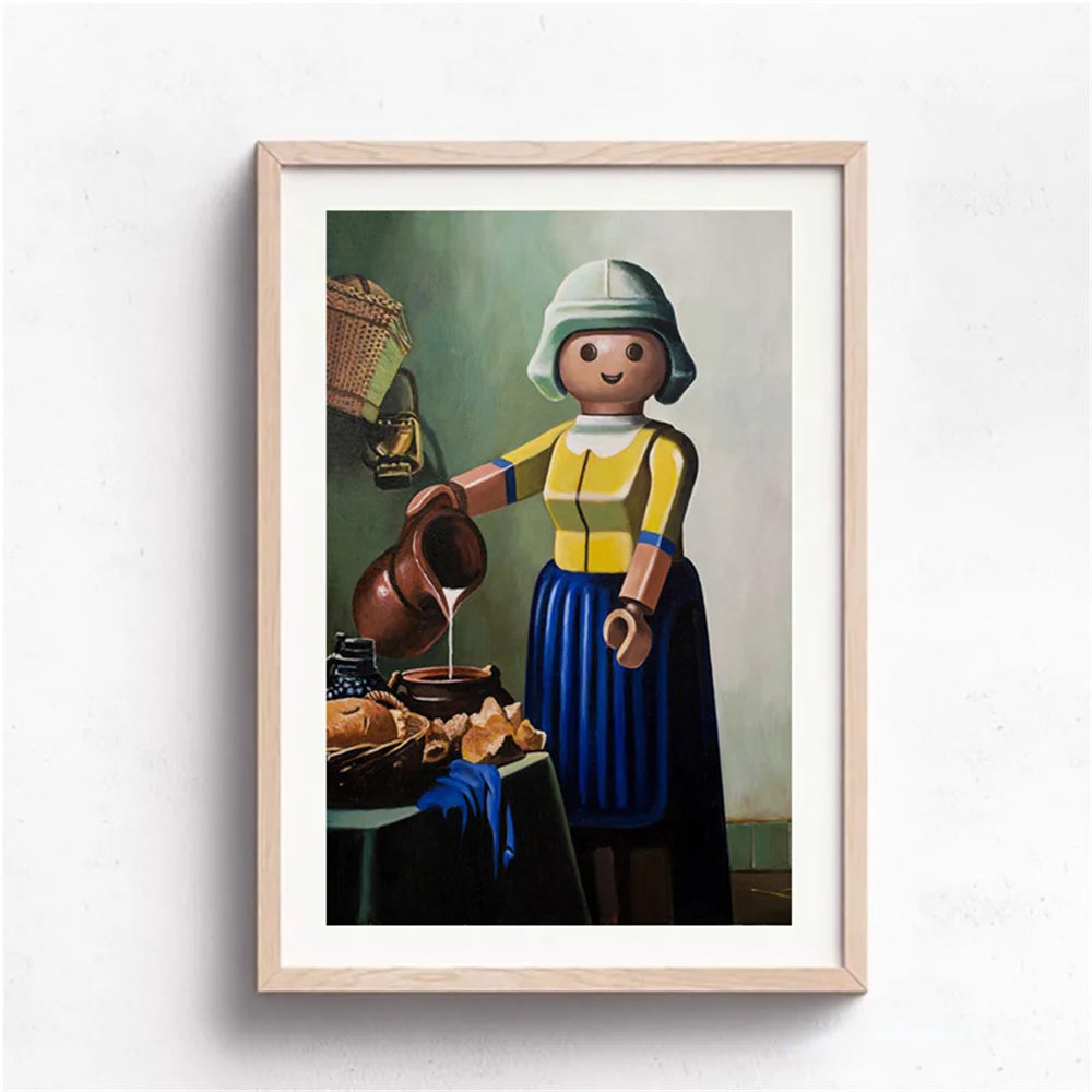 Abstract Funny Mona Lisa Legos Poster And Prints Cartoon Famous Painting Canvas Wall Art For Living Kids Room Home Decoration