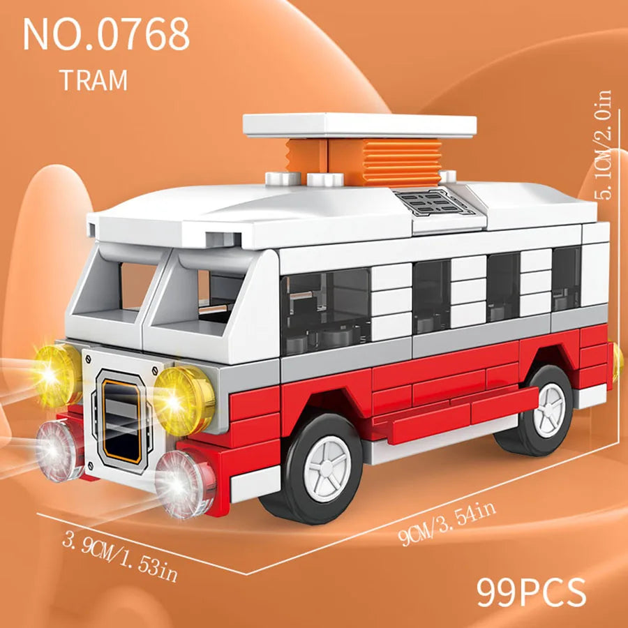 Small particle building block city vehicle model, school bus, fire truck, ambulance, business car, holiday gift for friends