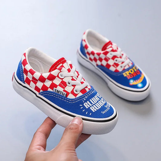 Children's Canva Shoes 2023 New Chessboard Pattern Baby Soft Sneakers High Aesthetic Value One-Step Walking Shoes Summer Casual