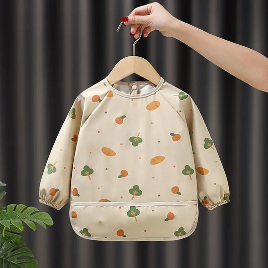 Baby Kids Toddler Long Sleeve Scarf Waterproof Art Smock Feeding Bib Apron Pocket Infant Boys Girls Burp Cloth Bandana Bibs