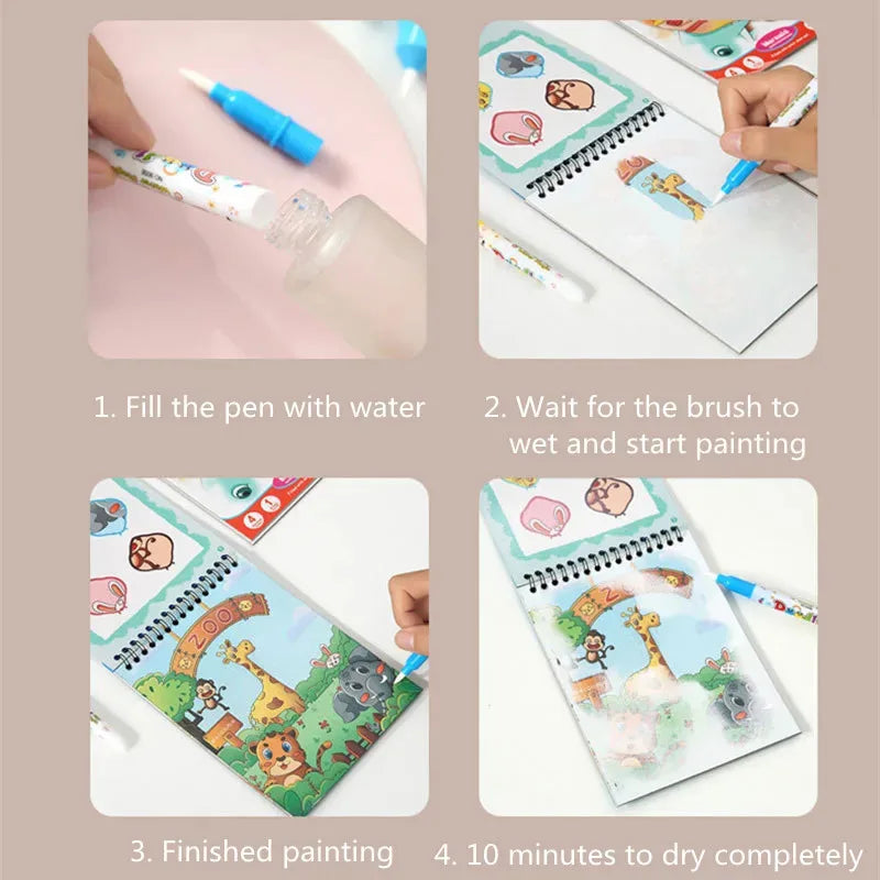 Magic Water Drawing Book - Reusable Montessori Toddler Toy, Mess-Free Painting for Early Education