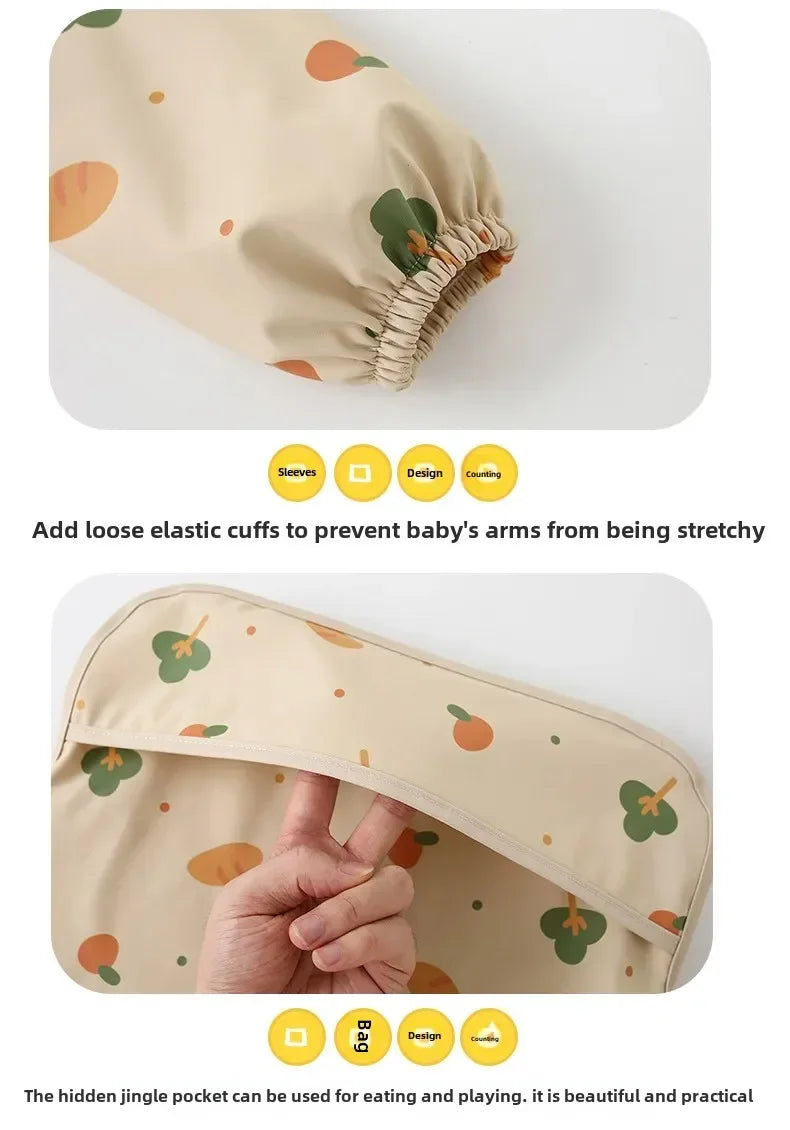 Baby Kids Toddler Long Sleeve Scarf Waterproof Art Smock Feeding Bib Apron Pocket Infant Boys Girls Burp Cloth Bandana Bibs