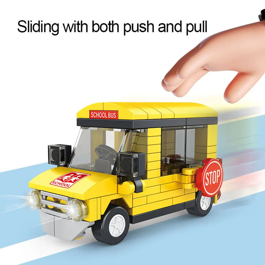 Small particle building block city vehicle model, school bus, fire truck, ambulance, business car, holiday gift for friends
