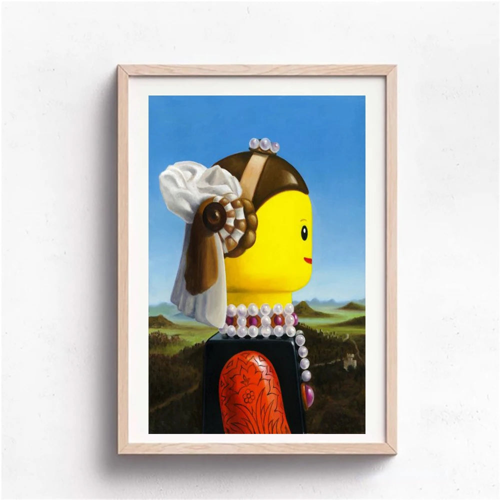 Abstract Funny Mona Lisa Legos Poster And Prints Cartoon Famous Painting Canvas Wall Art For Living Kids Room Home Decoration