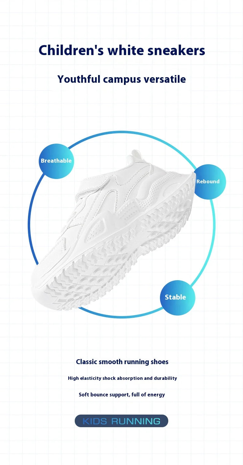 Children's school unisex white leather sneakers - non-slip,wear-resistant,youthful, versatile casual sports shoes