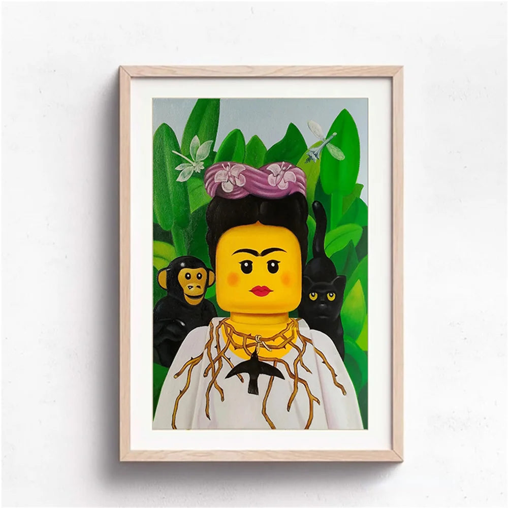 Abstract Funny Mona Lisa Legos Poster And Prints Cartoon Famous Painting Canvas Wall Art For Living Kids Room Home Decoration
