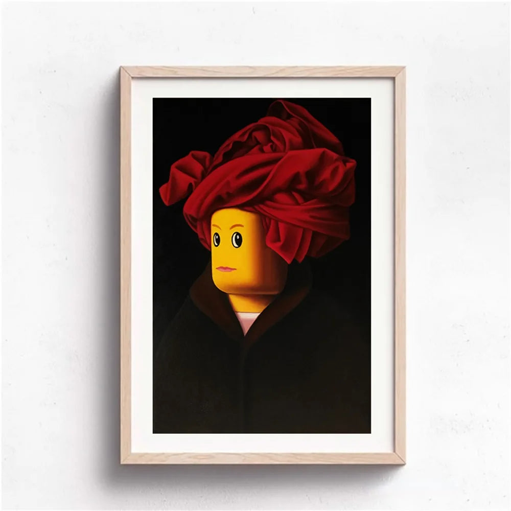 Abstract Funny Mona Lisa Legos Poster And Prints Cartoon Famous Painting Canvas Wall Art For Living Kids Room Home Decoration