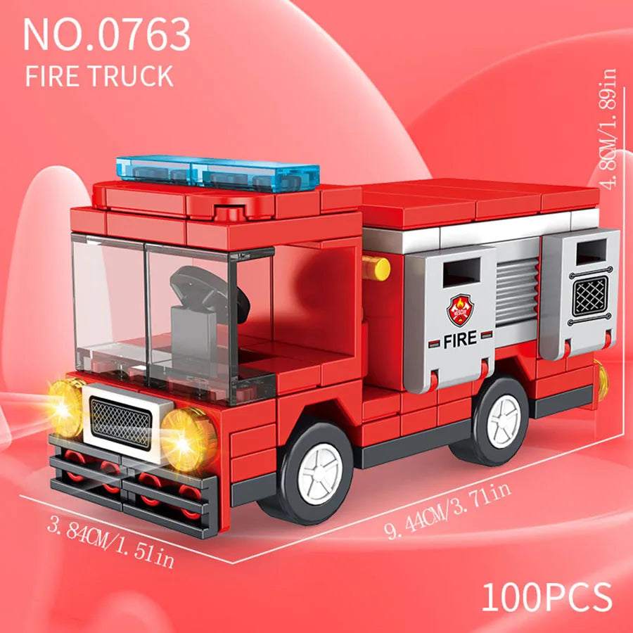 Small particle building block city vehicle model, school bus, fire truck, ambulance, business car, holiday gift for friends