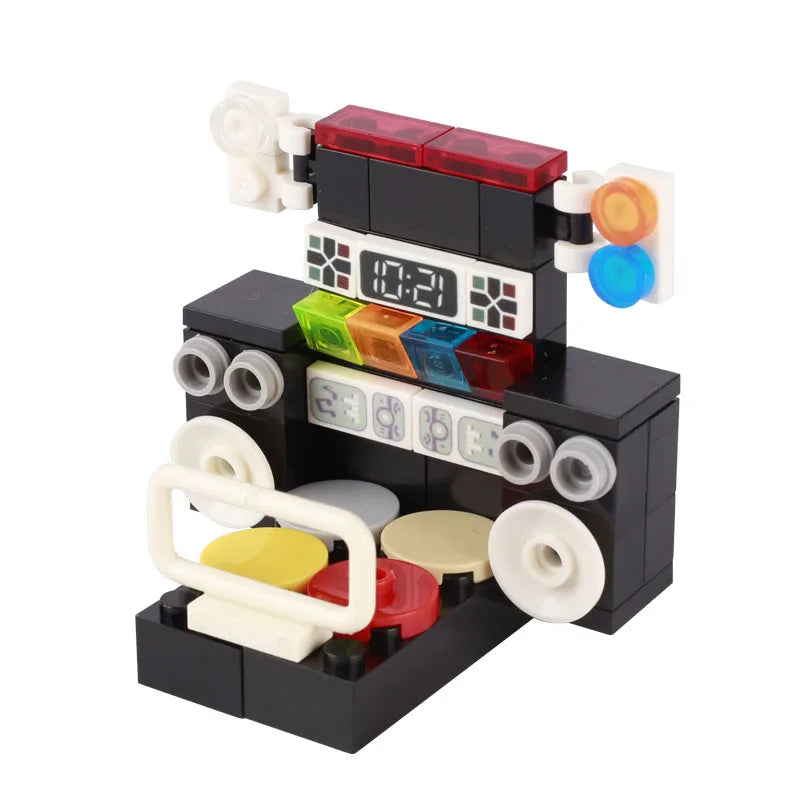 City Food Street View Vendor Hot dog Roadside Stand Building Blocks Ice Cream Newsstand Flower Shop Trash Can Toilet Bricks Toys