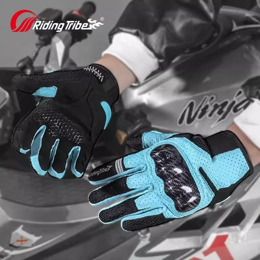 Lightweight Motorcycle Sports Gloves Men Women Real Leather Palm, Carbon Fiber Knuckle Guard & Breathable Mesh for Summer Riding
