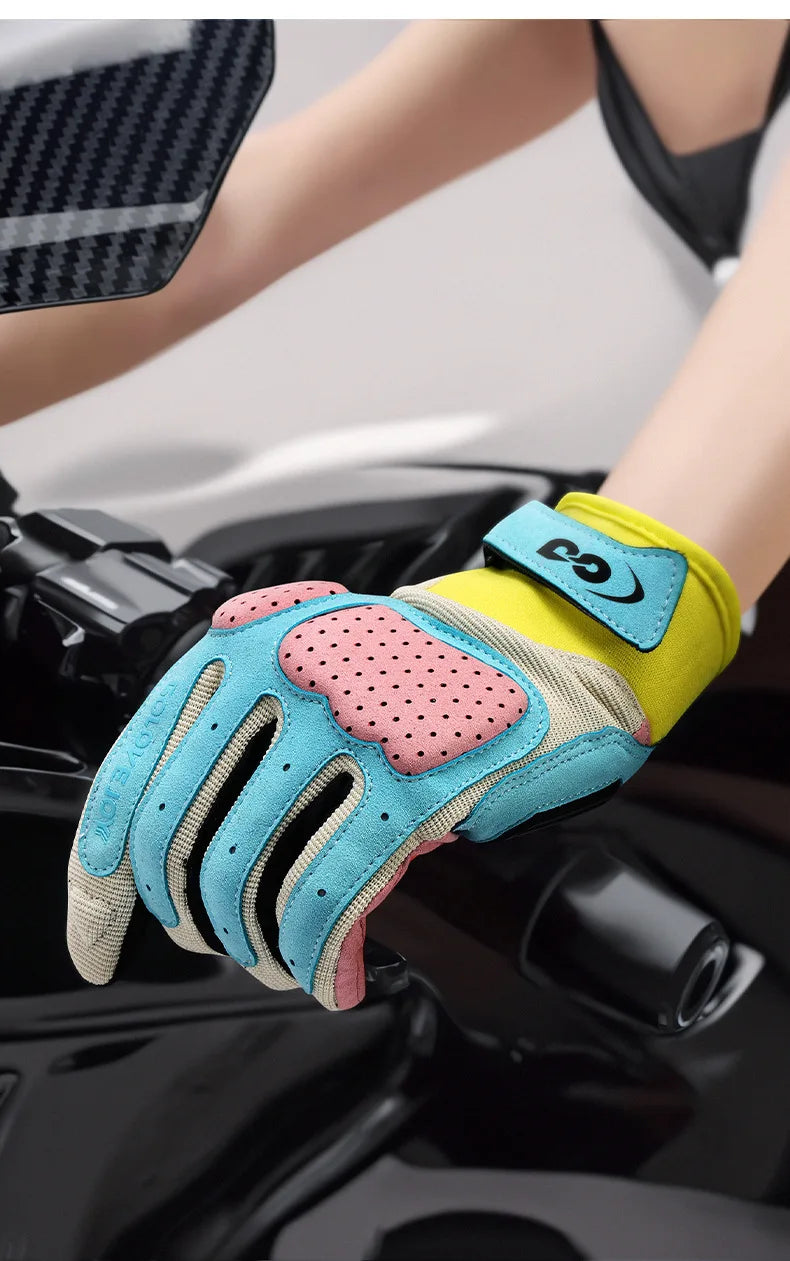 Summer Breathable Motorcycle Gloves Touch Screen Men Women MTB Bike Gloves Macaron Color Motorbike Riding Bicycle Gloves