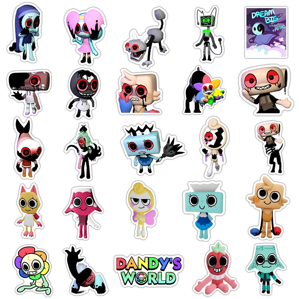 10/30/50pcs Funny Game Dandys World Cartoon Stickers Anime Decals DIY Laptop Motorcycle Phone Car Decoration Sticker Kids Toys