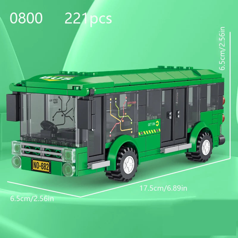 Small particle building block city vehicle model, school bus, fire truck, ambulance, business car, holiday gift for friends