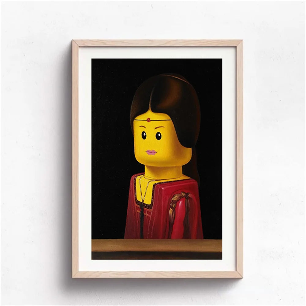 Abstract Funny Mona Lisa Legos Poster And Prints Cartoon Famous Painting Canvas Wall Art For Living Kids Room Home Decoration