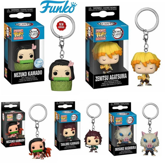 FUNKO POP Demon Slayer NEZUKO KAMADO ZENITSU AGATSUMA TANJIRO INOSUKE HASHIBIRA Pocket Pop Keychain Collection Model Doll Toy