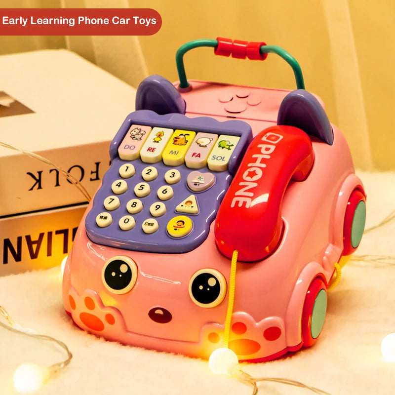 Children Early Learning Phone Car Toys Creative Fun Simulation Landline Baby Puzzle Music Story Pull Line Phone Car Toys