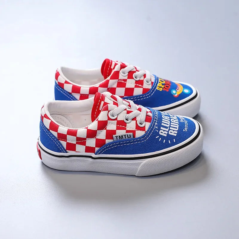 Children's Canva Shoes 2023 New Chessboard Pattern Baby Soft Sneakers High Aesthetic Value One-Step Walking Shoes Summer Casual