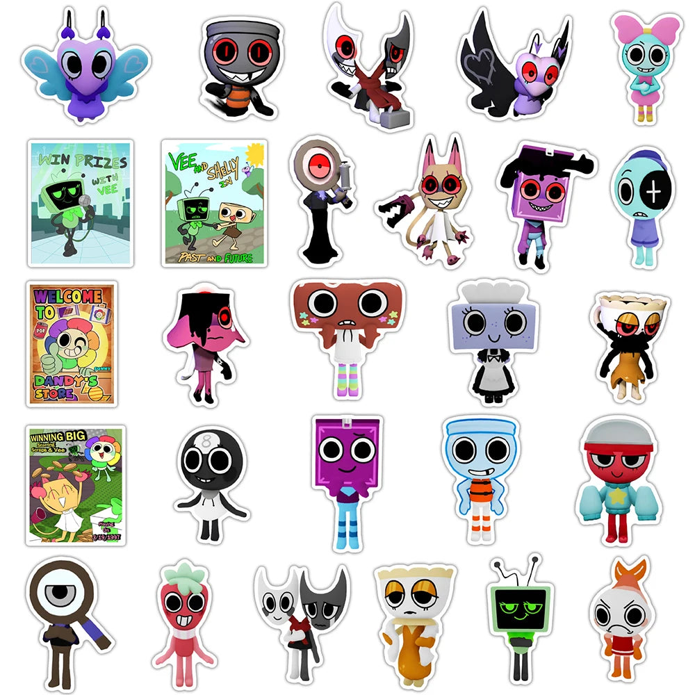 10/30/50pcs Funny Game Dandys World Cartoon Stickers Anime Decals DIY Laptop Motorcycle Phone Car Decoration Sticker Kids Toys