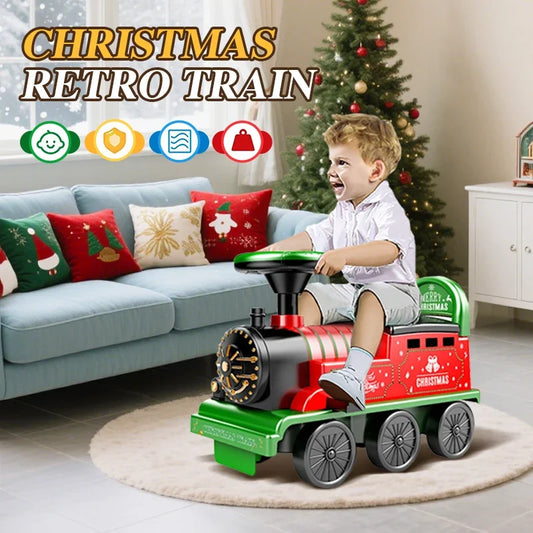 Christmas Gifts Train Stroller Electric Car Child Ride On Vehicles Track Cars Children's Toy Carry People with Steering Wheel