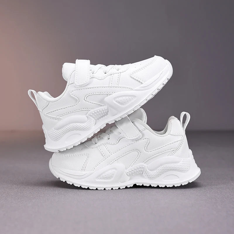 Children's school unisex white leather sneakers - non-slip,wear-resistant,youthful, versatile casual sports shoes