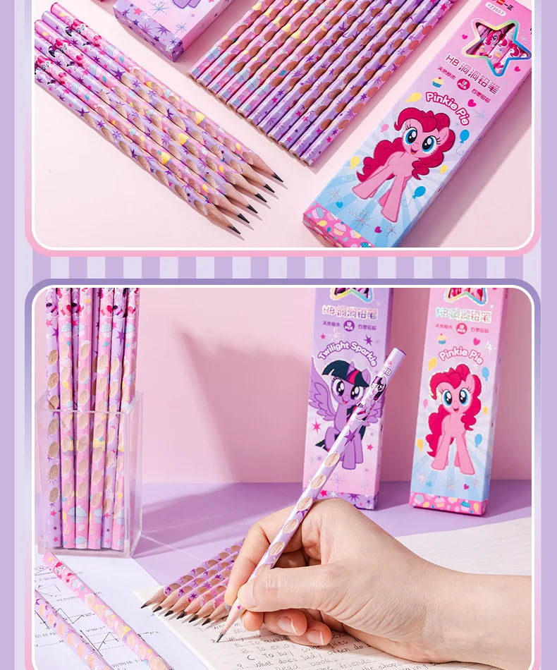 12pcs/box My Little Pony 2B Hole Pencil Kawaii Children Twilight Sparkle Applejack Pinkie Pie Student Wooden Pencil Stationery