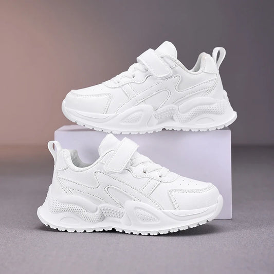 Children's school unisex white leather sneakers - non-slip,wear-resistant,youthful, versatile casual sports shoes
