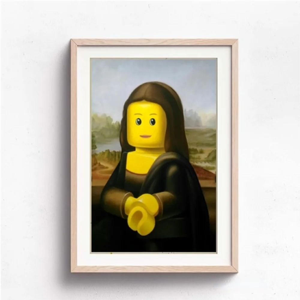 Abstract Funny Mona Lisa Legos Poster And Prints Cartoon Famous Painting Canvas Wall Art For Living Kids Room Home Decoration