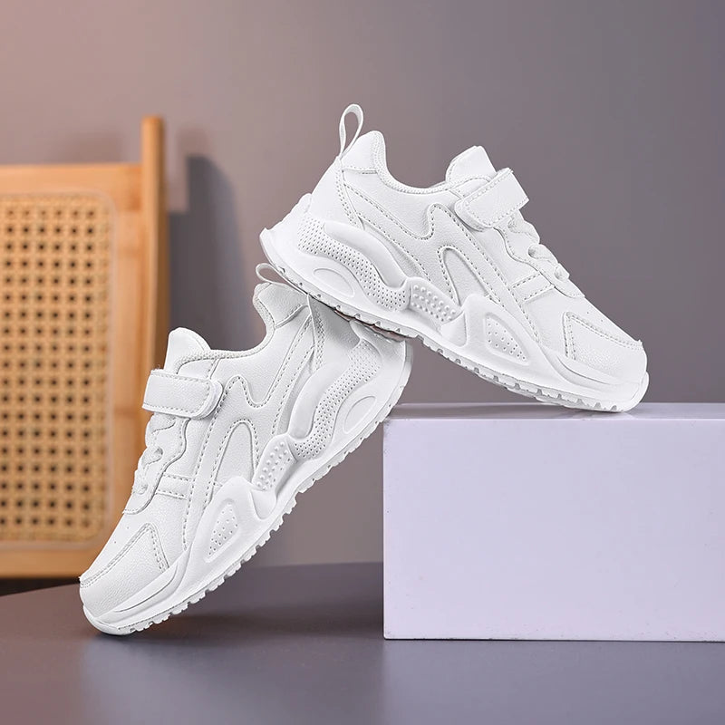 Children's school unisex white leather sneakers - non-slip,wear-resistant,youthful, versatile casual sports shoes