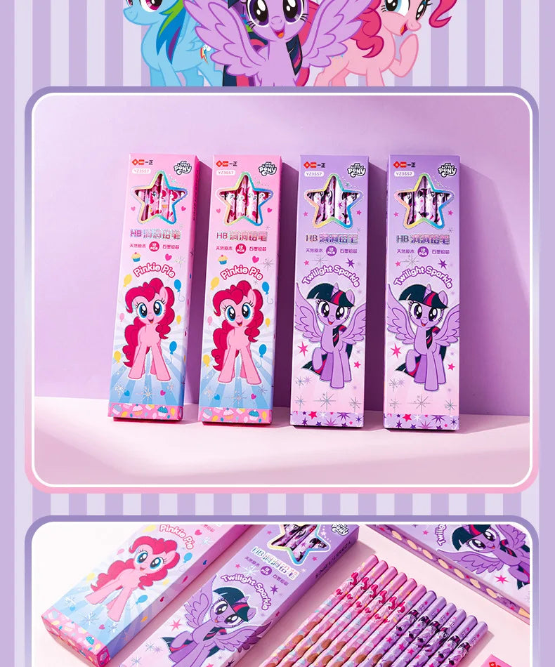 12pcs/box My Little Pony 2B Hole Pencil Kawaii Children Twilight Sparkle Applejack Pinkie Pie Student Wooden Pencil Stationery