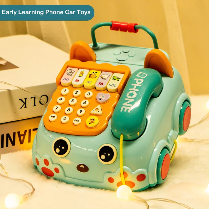 Children Early Learning Phone Car Toys Creative Fun Simulation Landline Baby Puzzle Music Story Pull Line Phone Car Toys