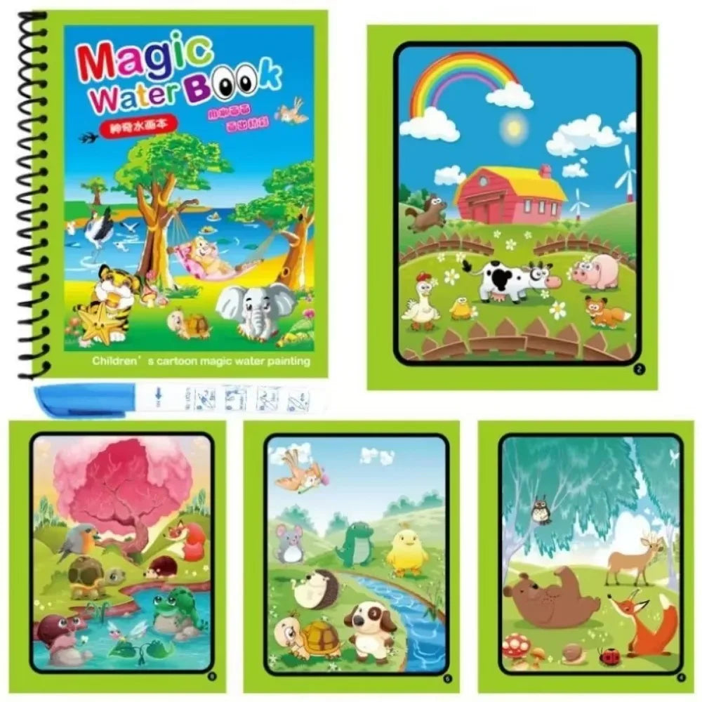 Cartoon Children Magic Book Animal Reusable Water Drawing Books DIY Coloring Books Education and Learning