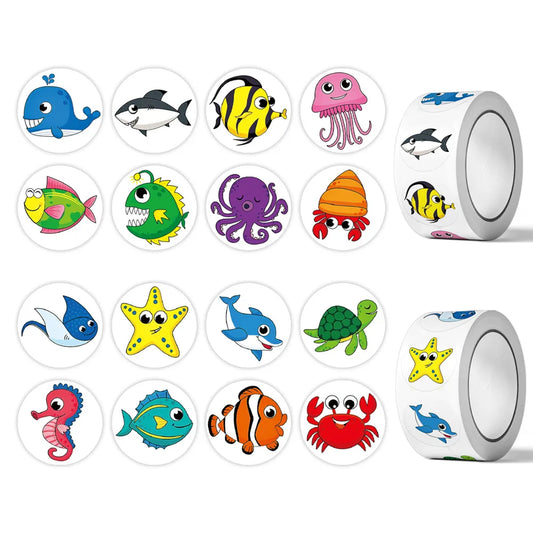 50-500pcs Cartoon Marine Animal Fish Sticker Children Label Sticker Cute Toy Game Tag DIY Gift Sealing Label Decoration Supplies