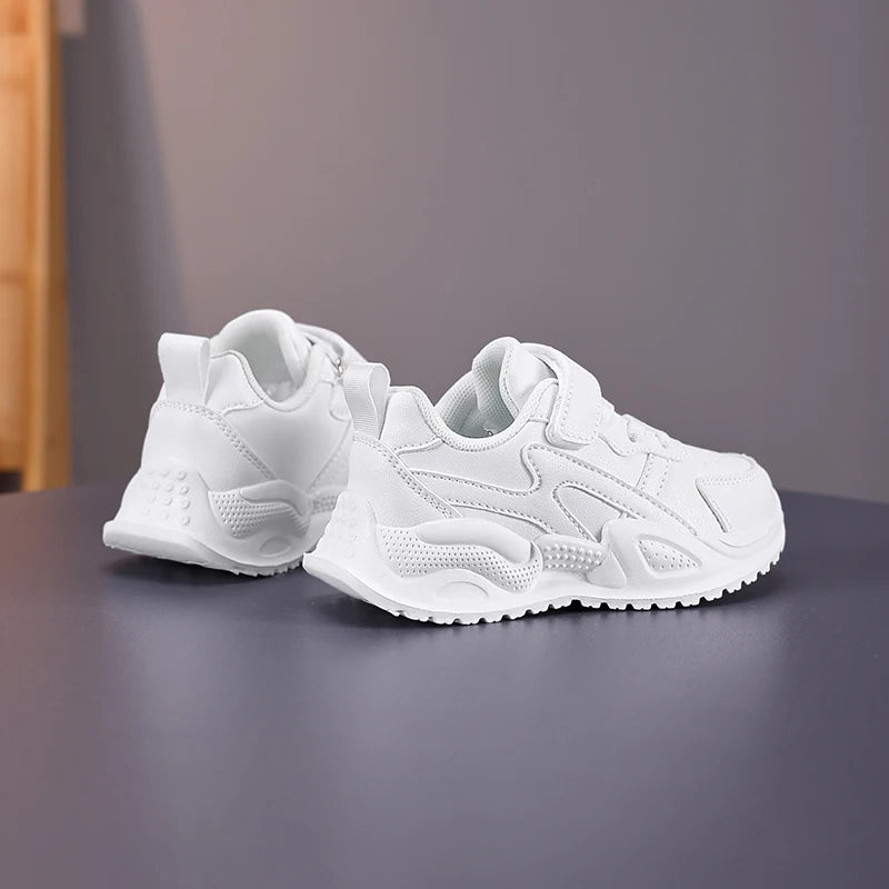 Children's school unisex white leather sneakers - non-slip,wear-resistant,youthful, versatile casual sports shoes