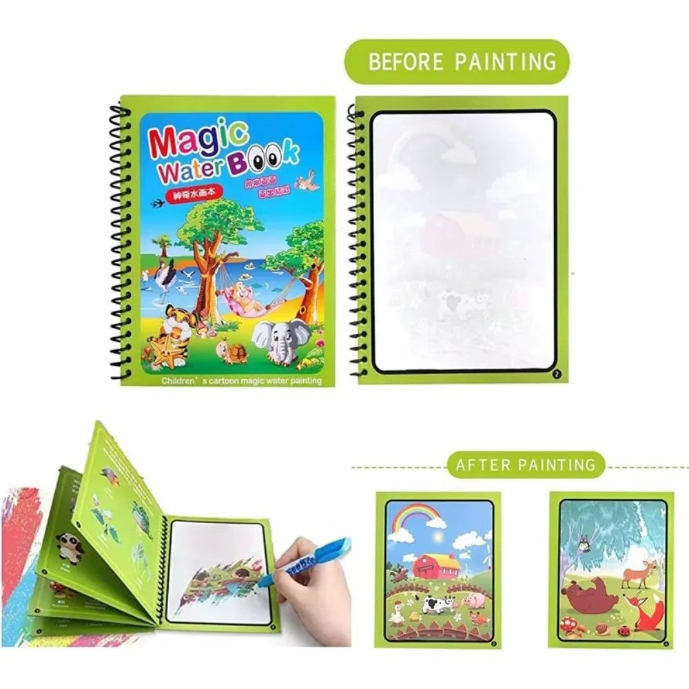 Cartoon Children Magic Book Animal Reusable Water Drawing Books DIY Coloring Books Education and Learning