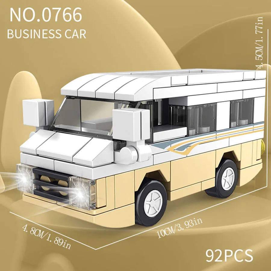 Small particle building block city vehicle model, school bus, fire truck, ambulance, business car, holiday gift for friends