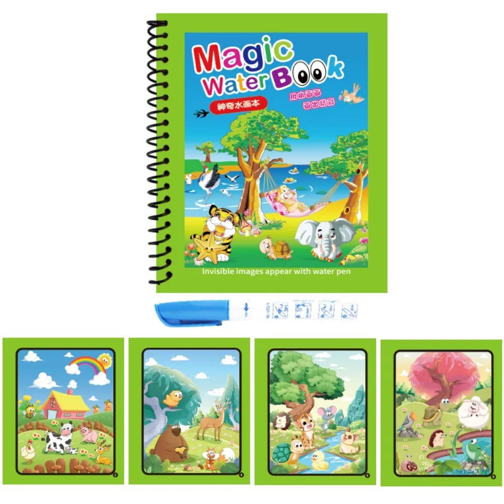Cartoon Children Magic Book Animal Reusable Water Drawing Books DIY Coloring Books Education and Learning