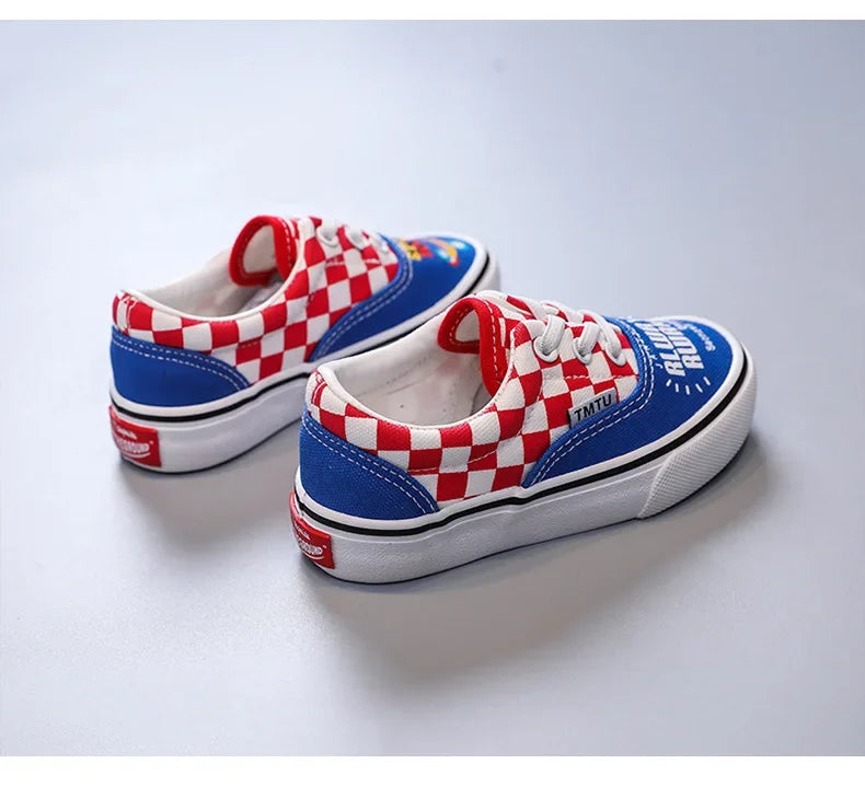 Children's Canva Shoes 2023 New Chessboard Pattern Baby Soft Sneakers High Aesthetic Value One-Step Walking Shoes Summer Casual